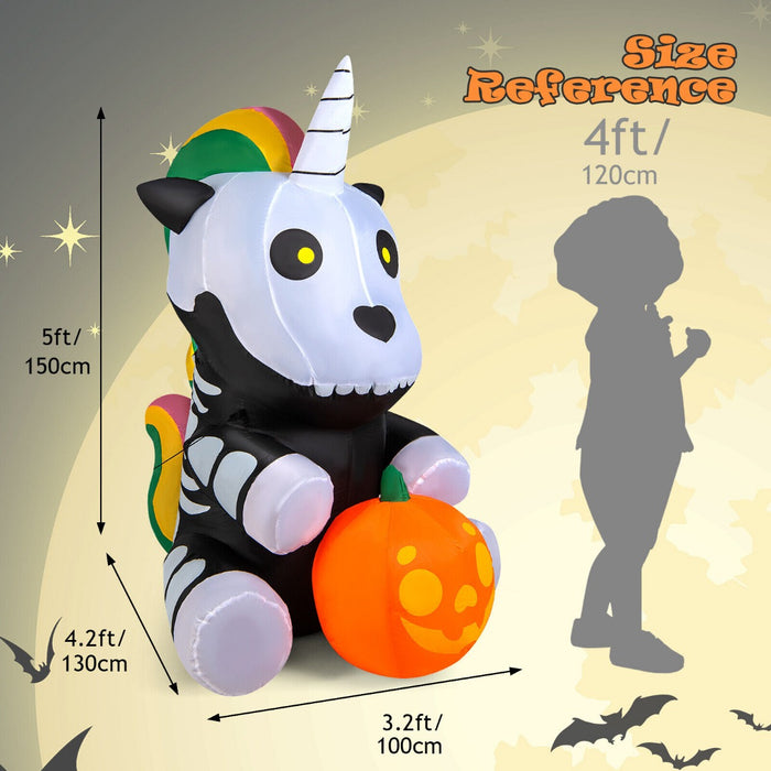Halloween Inflatable Decoration - Unicorn Skeleton Holding a Pumpkin, Perfect for Spooky Season - Ideal for Indoor or Outdoor Halloween Decorations