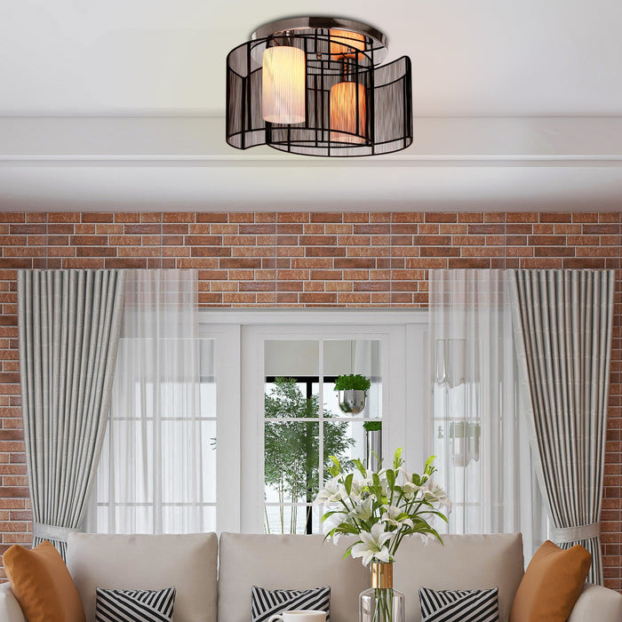 Chrome-Fabric Black Chandelier - Stylish Φ40x25cm Metal Ceiling Light Fixture - Elegant Home Decor & Ambient Lighting