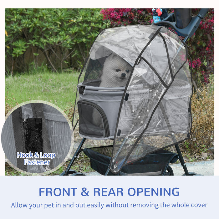Foldable Dog Stroller with Rain Cover - Jogger Pet Pushchair with Smooth Wheels, Storage Basket & Adjustable Canopy - Convenient Safety Leash Design for Small Dogs, Grey