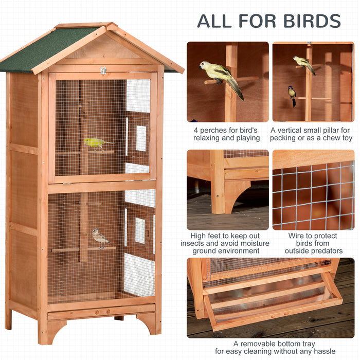Outdoor Wooden Bird Aviary - Finch & Canary Habitat with Asphalt Roof & Removable Tray - Ideal for Garden or Patio Bird Keeping