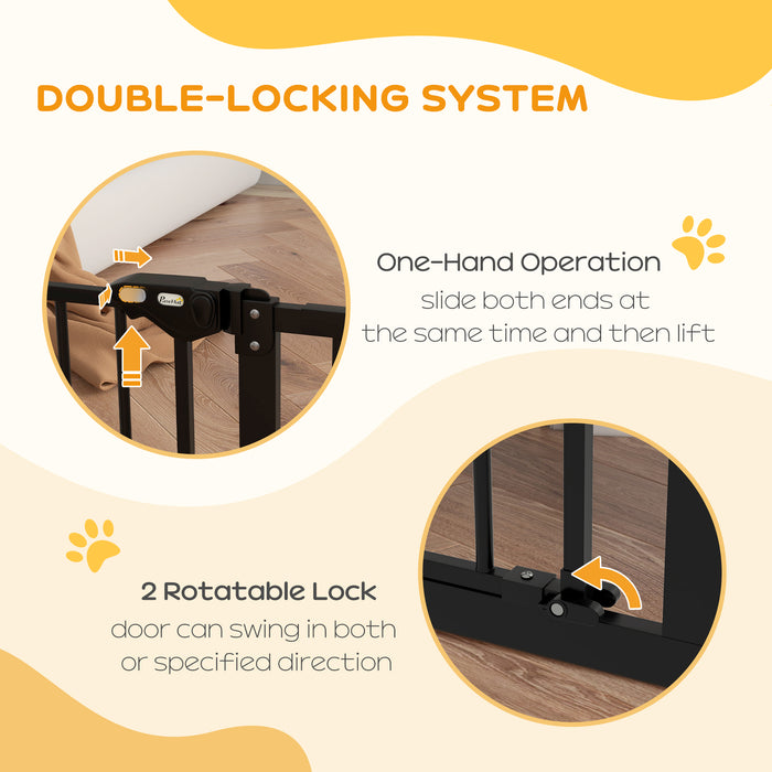 Adjustable Metal Dog Gate 74-100cm Wide in Black - Pet Safety Barrier for Home - Ideal for Puppies & Small Dogs
