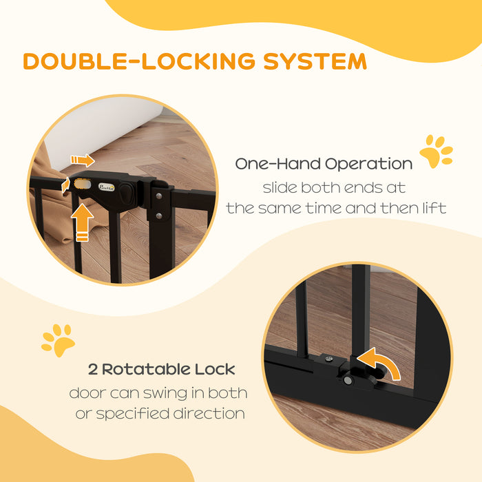 Adjustable Metal Dog Gate 74-100cm Wide in Black - Pet Safety Barrier for Home - Ideal for Puppies & Small Dogs