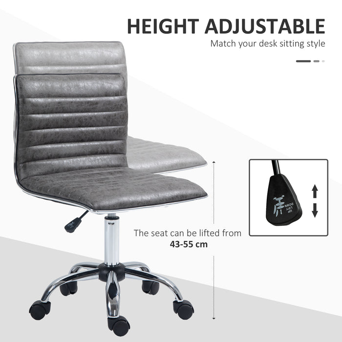 Armless Mid-Back Swivel Office Chair - Grey Microfiber Upholstery with Chrome Base - Ideal for Comfortable Desk Seating