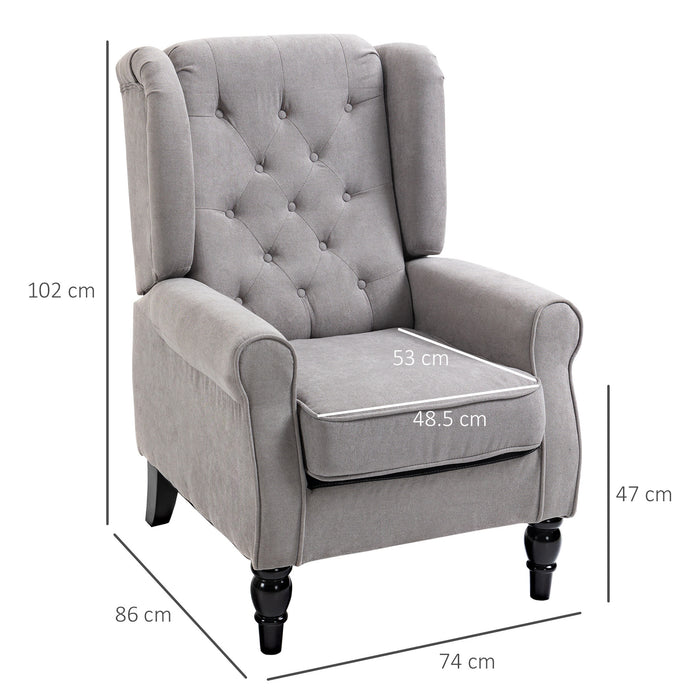Wingback Retro Accent Chair - Sturdy Wooden Frame Button Tufted Armchair in Grey - Elegant Seating for Living Room or Bedroom