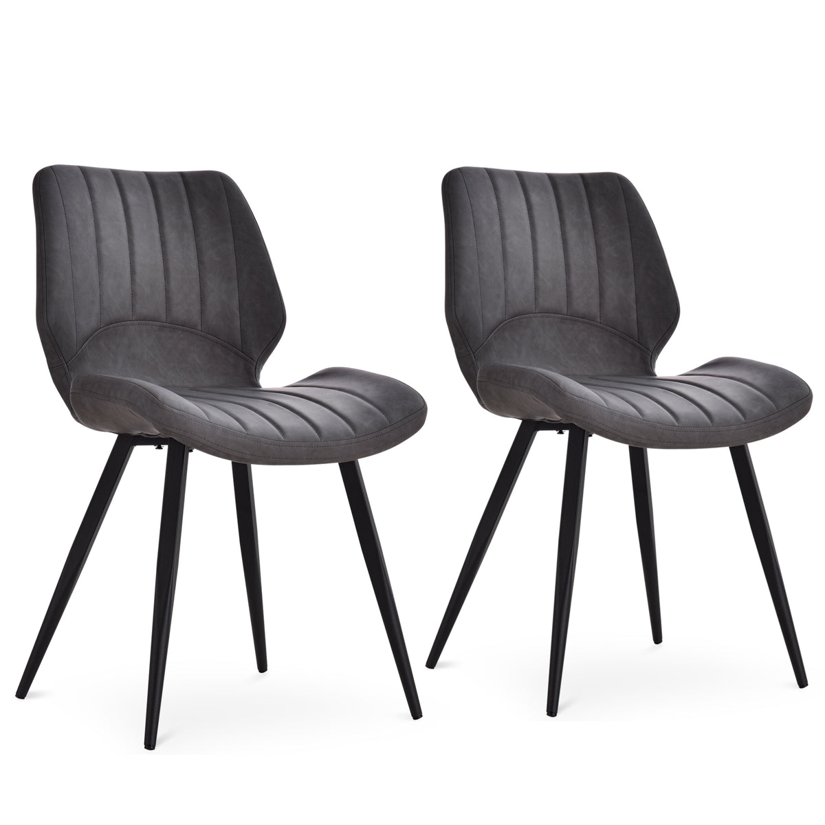Modern Grey PU Leather Dining Chairs - Set of 2 with Moulded Padded Seats & Sturdy Steel Frame - Perfect for Kitchen & Dining Room Comfort