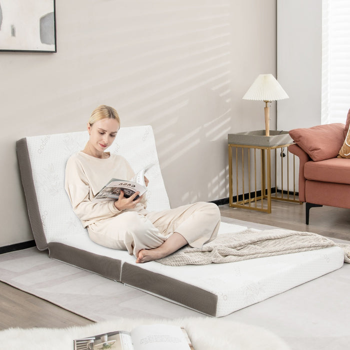 Cool Gel Memory Foam - Folding Mattress with Bamboo Cover and Mesh Border Fabric - Ideal for Comfortable Night's Sleep and Easy Portability