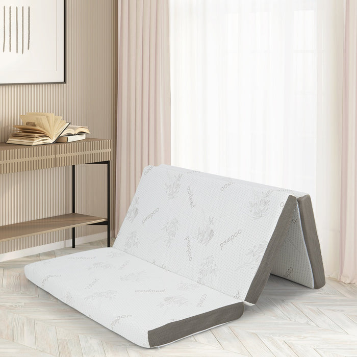 Cool Gel Memory Foam - Folding Mattress with Bamboo Cover and Mesh Border Fabric - Ideal for Comfortable Night's Sleep and Easy Portability