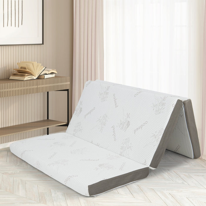 Cool Gel Memory Foam - Folding Mattress with Bamboo Cover and Mesh Border Fabric - Ideal for Comfortable Night's Sleep and Easy Portability