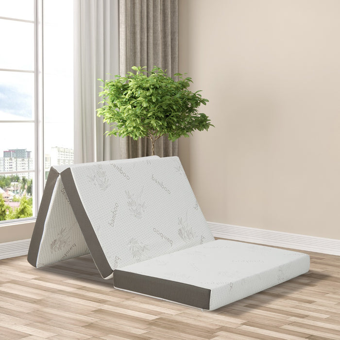 Cool Gel Memory Foam - Folding Mattress with Bamboo Cover and Mesh Border Fabric - Ideal for Comfortable Night's Sleep and Easy Portability