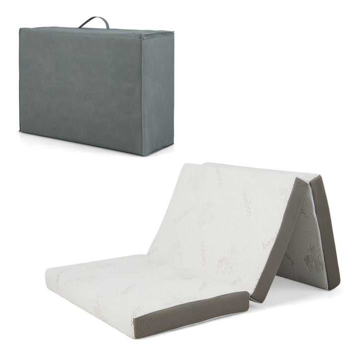 Cool Gel Memory Foam - Folding Mattress with Bamboo Cover and Mesh Border Fabric - Ideal for Comfortable Night's Sleep and Easy Portability