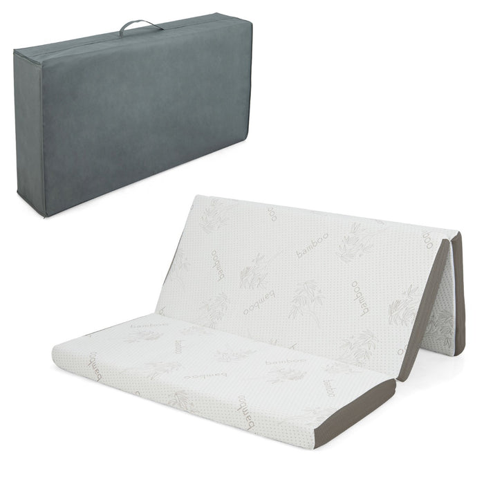 Cool Gel Memory Foam - Folding Mattress with Bamboo Cover and Mesh Border Fabric - Ideal for Comfortable Night's Sleep and Easy Portability