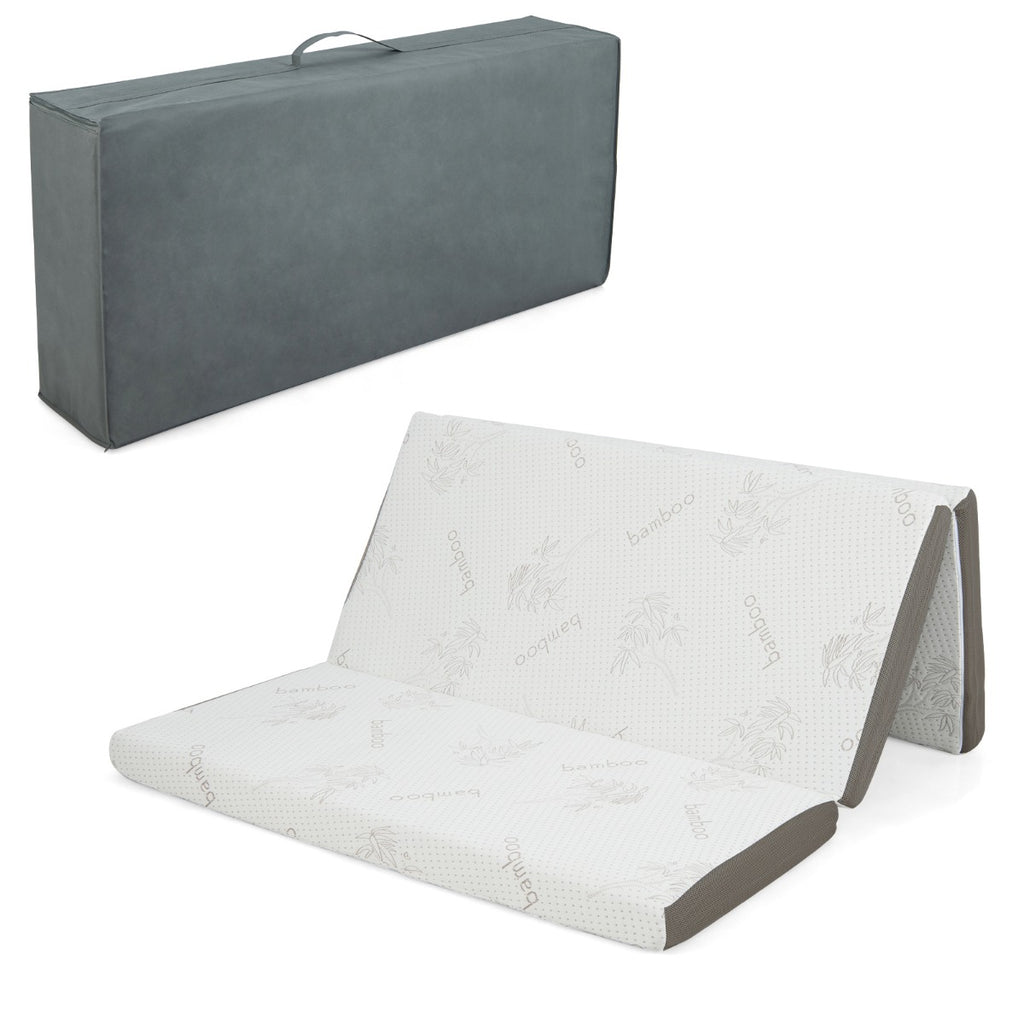 Cool Gel Memory Foam - Folding Mattress with Bamboo Cover and Mesh Border Fabric - Ideal for Comfortable Night's Sleep and Easy Portability