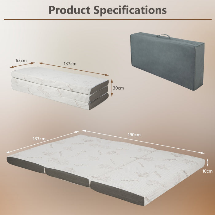 Cool Gel Memory Foam - Folding Mattress with Bamboo Cover and Mesh Border Fabric - Ideal for Comfortable Night's Sleep and Easy Portability