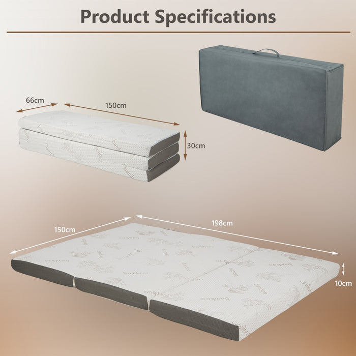 Cool Gel Memory Foam - Folding Mattress with Bamboo Cover and Mesh Border Fabric - Ideal for Comfortable Night's Sleep and Easy Portability