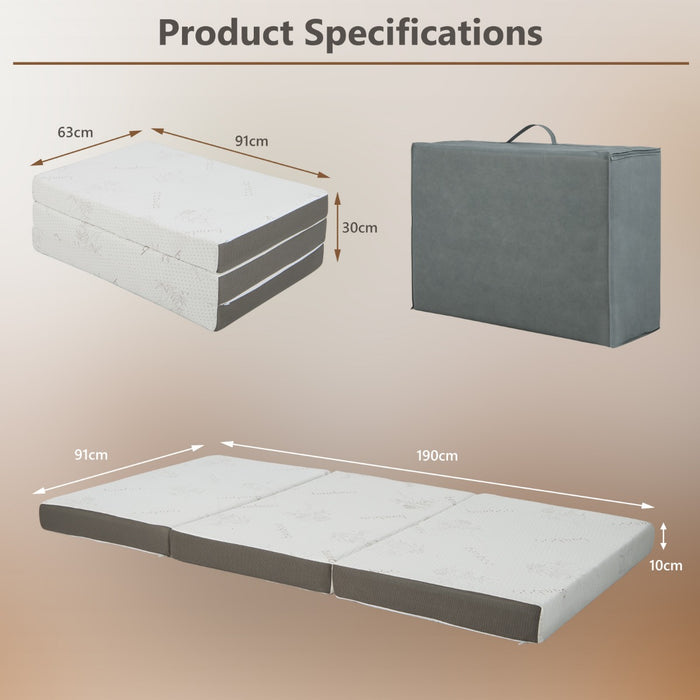 Cool Gel Memory Foam - Folding Mattress with Bamboo Cover and Mesh Border Fabric - Ideal for Comfortable Night's Sleep and Easy Portability