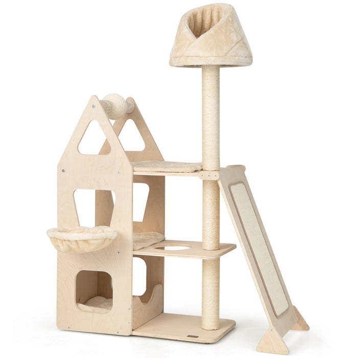 Costway - Multi-Level Cat Tree featuring Sisal Scratching Post in Beige - Ideal for Cat Rest and Active Playtime