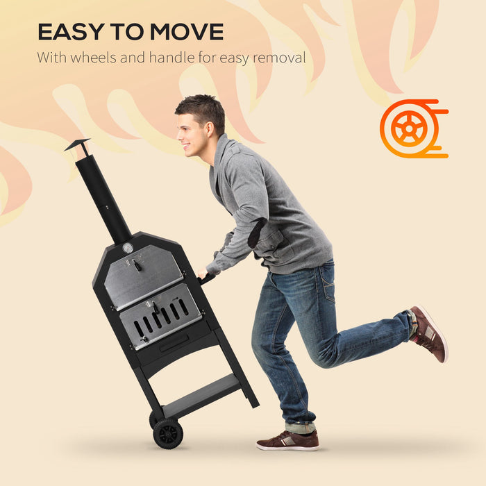 Outdoor Garden Pizza Oven - Charcoal-Fired BBQ Grill with 3-Tier Structure, Thermometer, and Chimney - Perfect for Garden Parties and Gatherings