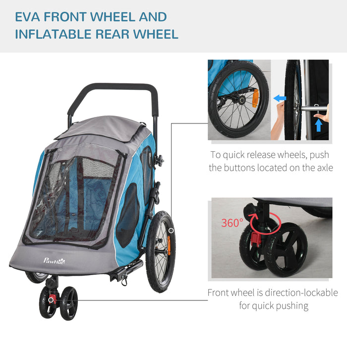 2-in-1 Dog Bike Trailer and Pet Cart Carrier - Steel Construction, 360° Rotatable Wheel, Reflectors, Cup Holder - Ideal for Active Pet Owners, Water Resistant Design in Blue