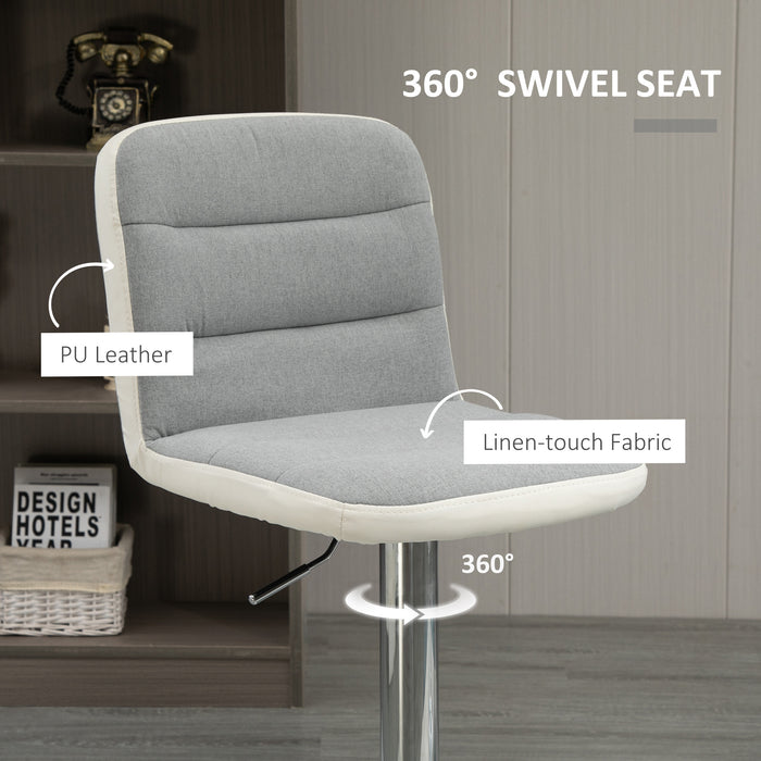 Set of 2 Armless Light Grey Bar Chairs - Adjustable Height with Upholstered Swivel Seats - Ideal for Home Bar or Kitchen Counter Seating