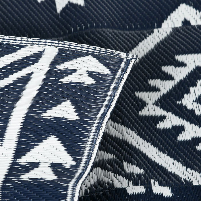 Reversible RV Outdoor Rug - Durable Plastic Straw Mat in Dark Blue and White, 182 x 274cm, with Carry Bag - Ideal for Camping & Patio Use