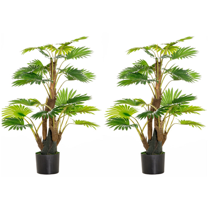 Artificial Palm Tree Duo - 135cm Tall Lifelike Green Faux Plants in Pots - Indoor/Outdoor Home Decor Accent