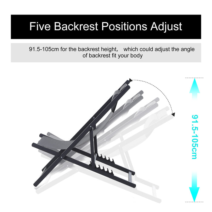 Folding Garden Beach Deck Chair Duo - Grey Patio Loungers with Seaside Appeal - Ideal for Outdoor Relaxation and Sunbathing