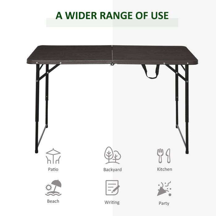 Portable 4ft Folding Metal Picnic Table in Black/Brown - Weather-Resistant Outdoor Camping Dining Solution - Ideal for Picnics, BBQs, and Family Gatherings