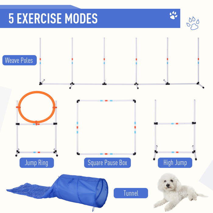 Dog Agility Training Kit - 5-Piece PE Obstacle Course Set, White - Ideal for Dog Agility, Exercise, and Play