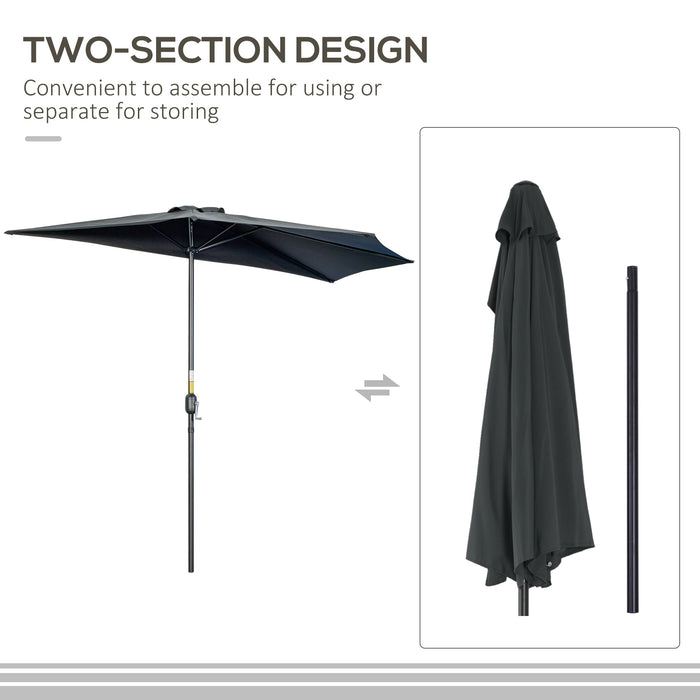 Half Parasol 3m Diameter - Semi-Circular Outdoor Umbrella with Metal Frame and Crank Handle, Black - Ideal for Balconies and Compact Spaces (Base Not Included)