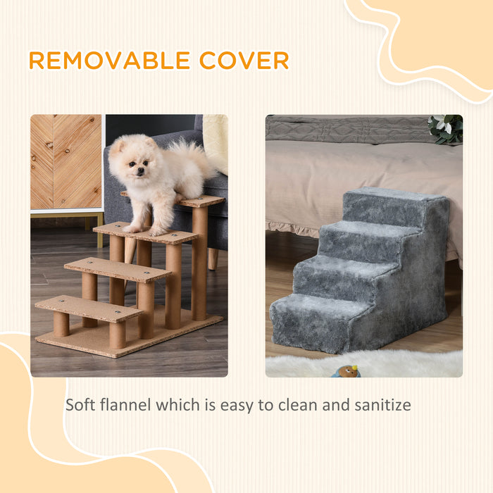 4-Step Dog Stairs with Washable Plush Cover - Ideal for High Beds and Sofas - Pet Access Solutions for Small Dogs and Cats