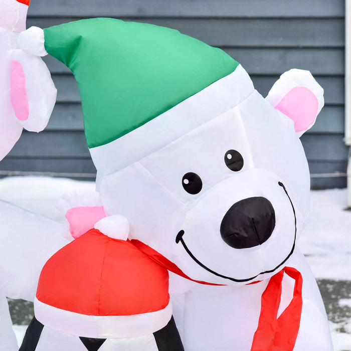 Inflatable Christmas Decoration with Two Bears and Penguin - 1.1m Light-Up Outdoor Holiday Display - Ideal for Garden, Party, and Festive Decorations
