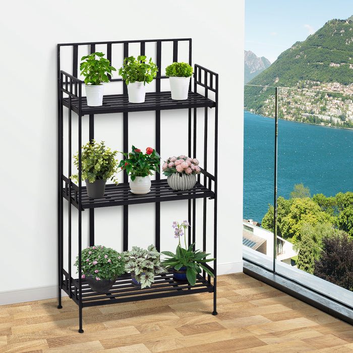 Retro 3-Tier Metal Plant Stand - Garden Shelf for Flowers & Plants, Versatile Bookshelf Design - Ideal for Patio Display & Bathroom Organization