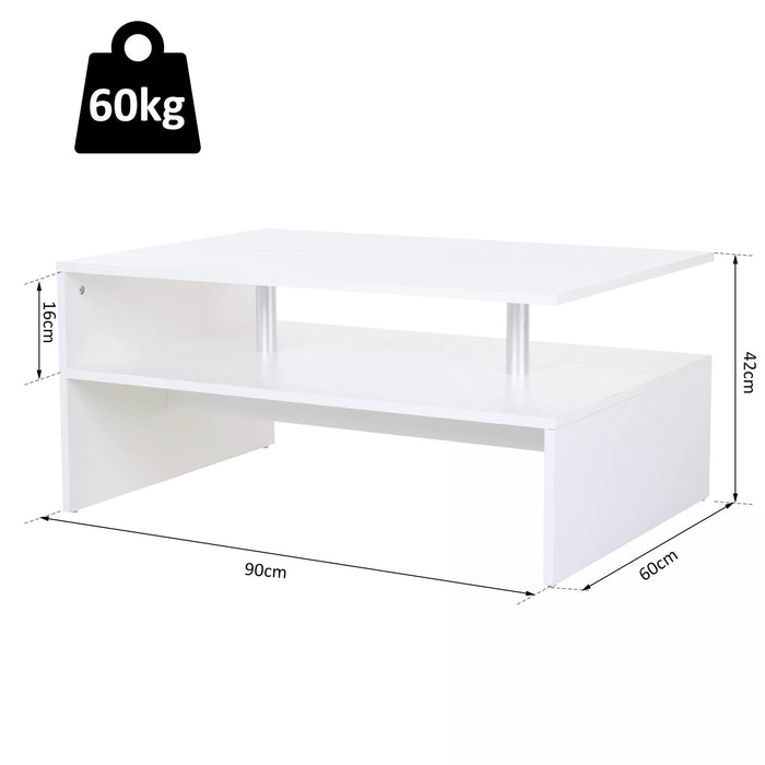 Modern 2-Tier Rectangular Coffee Table - White Finish with Open Storage Shelf - Ideal for Living Room, Entryway, or Hallway