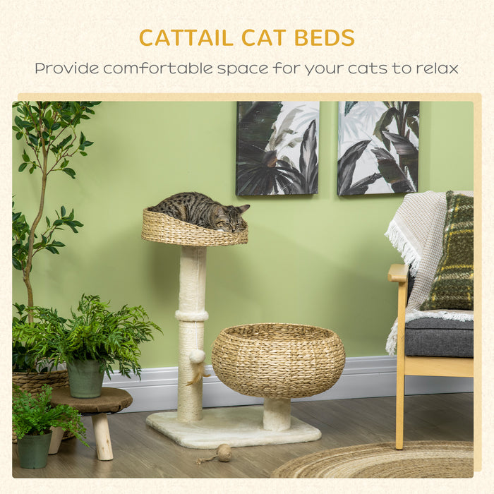 Cat Climbing Tower with Activity Center - 72cm Beige Kitty Play Structure with 2 Plush Beds & Ball Toy, Sisal Scratching Post - Ideal for Playful Cats and Kittens