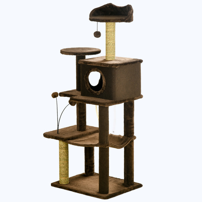 Modern 136cm Cat Tree Tower - Indoor Scratching Posts, Multi-Level House & Platforms with Toy Ball - Ideal for Playful Cats and Kittens