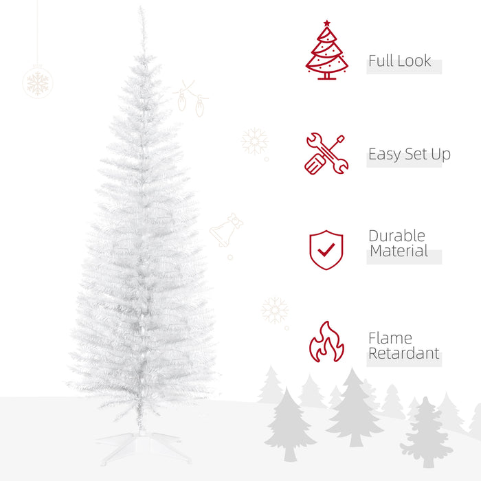 5T Artificial Pine Pencil - Slim Tall Christmas Tree with Dense Branch Tips for Xmas Holiday Décor - Includes Stand, Ideal for Compact Spaces in White