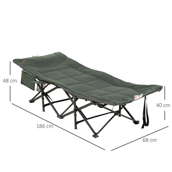 Foldable Padded Sun Lounger with 170° Recline - Patio Camping Bed with Magazine & Cup Holder - Portable Outdoor Relaxation Gear for Comfort Seekers