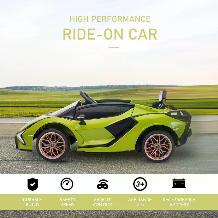 Lamborghini SIAN Electric Ride-On Car for Kids - 12V Battery-Powered Toy with Remote Control, Lights & MP3 Player - Ideal for 3-5 Year Olds, Vibrant Green