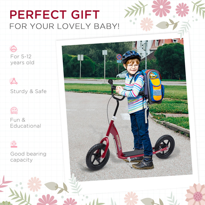 Kids Stunt Scooter with 12" EVA Tires - Durable Push Scooter for Tricks and Rides - Ideal for Young Teens and Children, Vibrant Red