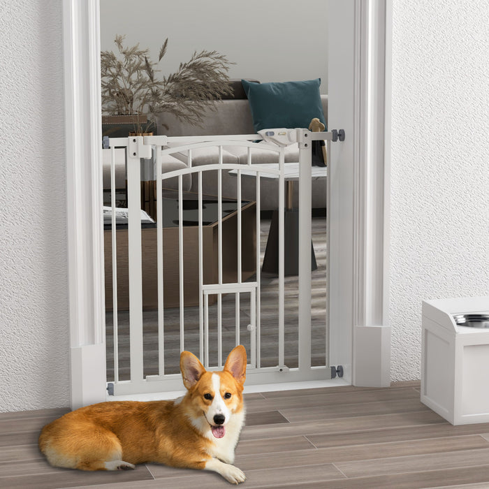 Pressure Fit Stair Gate with Cat Door - Auto-Closing Safety Barrier, Double-Locking - Pet Management for Home, Fits 74-80cm Spaces