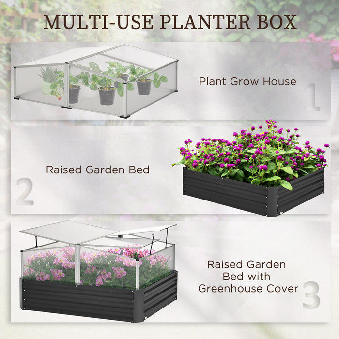 Outsuuny Galvanised Raised Bed - Outdoor Planter Box with Greenhouse Cover for Growing Vegetables & Flowers - Ideal for Gardeners and Urban Farmers