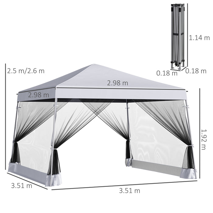Pop Up Steel Frame Gazebo - 3.6m x 3.6m White Outdoor Canopy - Ideal for Garden Parties & Events