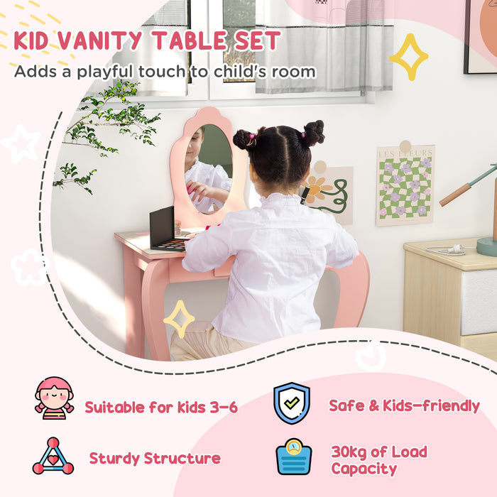 Kids' Bedroom Ensemble with Storage - Bed, Toy Box, Vanity for Ages 3-6 - Perfect for a Pink Themed Room