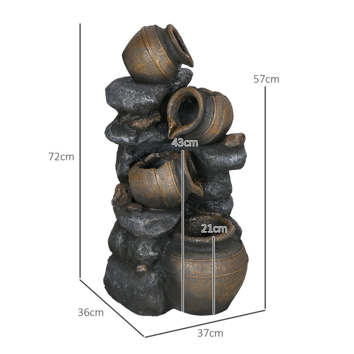 Solar-Powered 4-Tier Jar Fountain with LED Illumination - Cascading Waterfall Feature with Pump for Garden & Patio - Eco-Friendly Indoor/Outdoor Decor, 72cm Tall