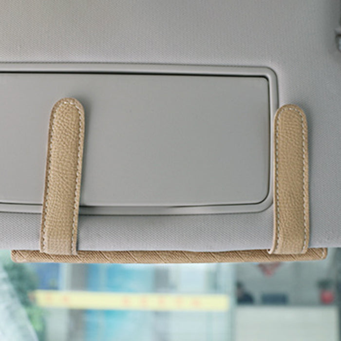 Leather Car Storage Bag - Multifunctional Visor Cover, Card and License Holder, Hanging Tissue Bag, Glasses Folder - Ideal for Keeping Car Organized