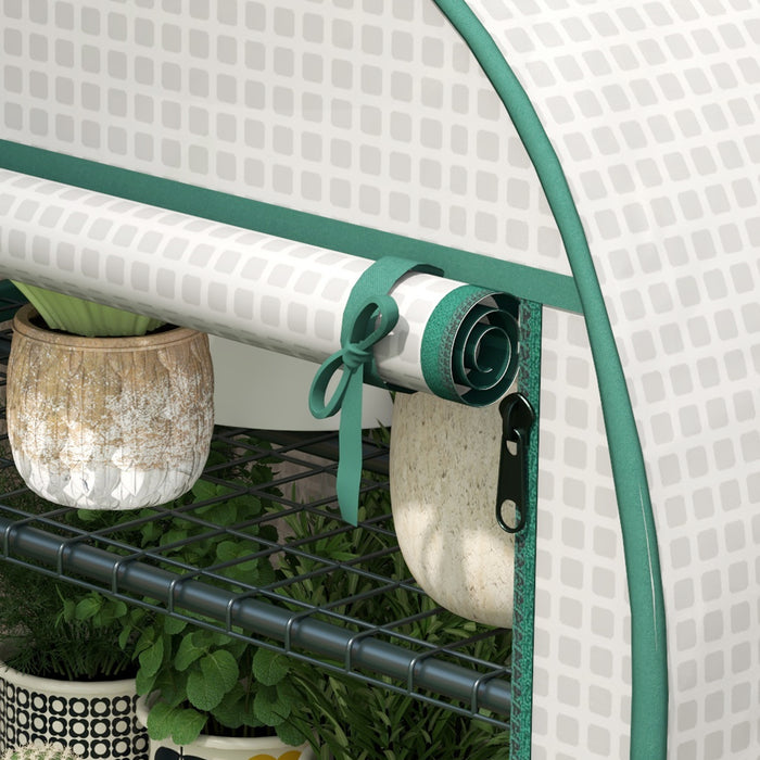 Mini Greenhouse with Storage Shelves - Durable Metal Frame & Roll-Up Zippered Door, 80x49x160 cm, PE Cover - Ideal for Outdoor Gardening and Plant Protection