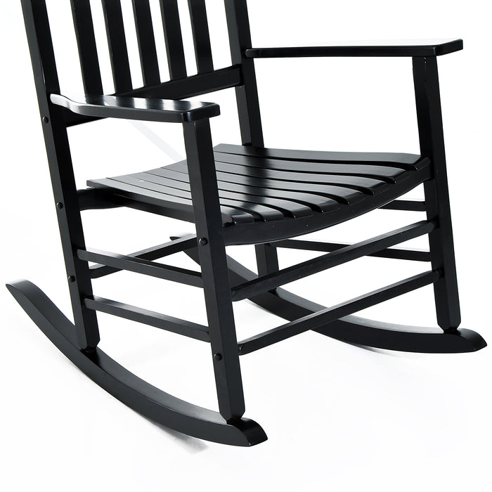 Wooden Patio Rocking Chair - Outdoor Porch Rocker with Armrests, Black - Ideal for Deck, Balcony, and Garden Seating