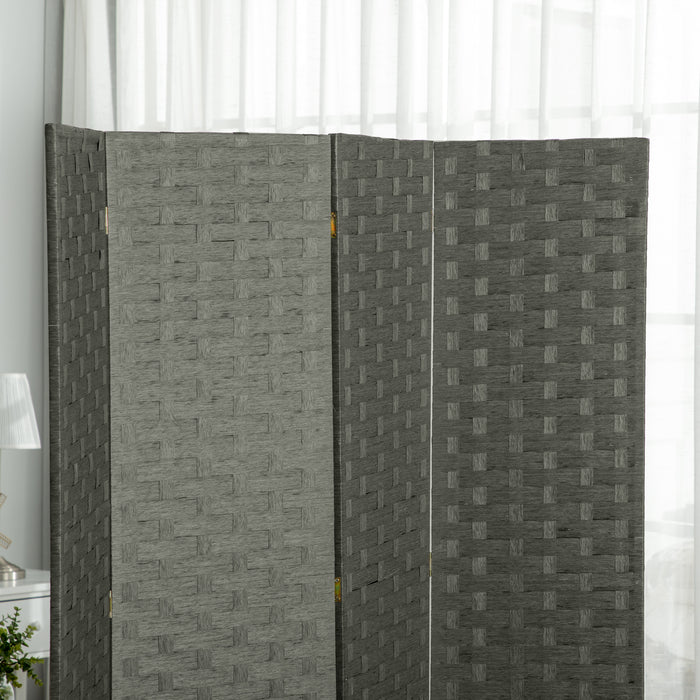 4-Panel Wave Fiber Freestanding Room Divider - Folding Privacy Screen for Bedroom & Office - Indoor Partition Wall, 170cm in Grey
