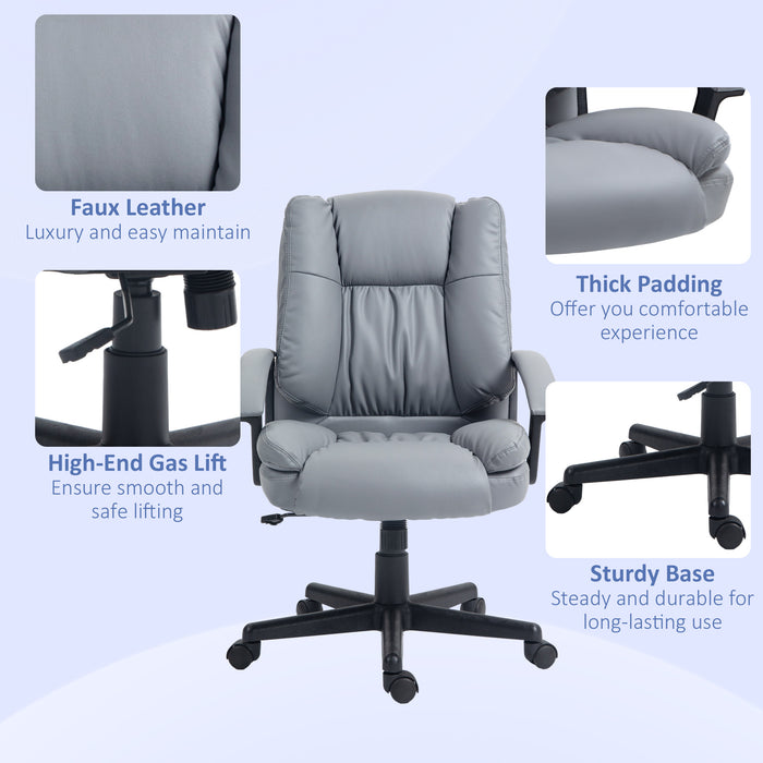 Faux Leather Office Chair - Mid Back, Adjustable Height, Swivel Rolling Wheels Computer Desk Chair - Ideal for Executives and Home Office Comfort