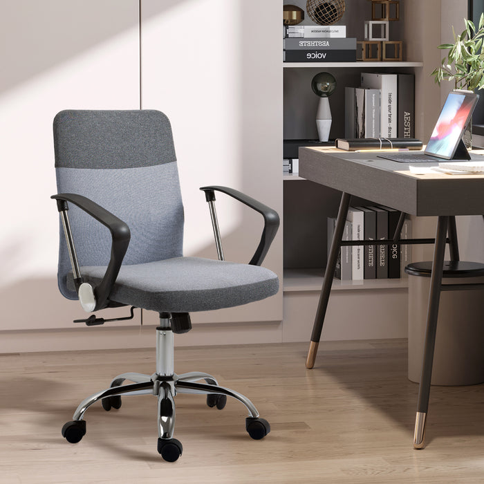 Ergonomic Swivel Chair in Grey Linen Fabric - Adjustable Office, Computer, and Study Chair with Wheels - Ideal for Comfortable Seating & Home Office Ergonomics